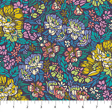 Rhapsody Mosaic Ocean Blue Multi Anna Maria Parry Northcott Cotton Fabric NC-AMT169-62C