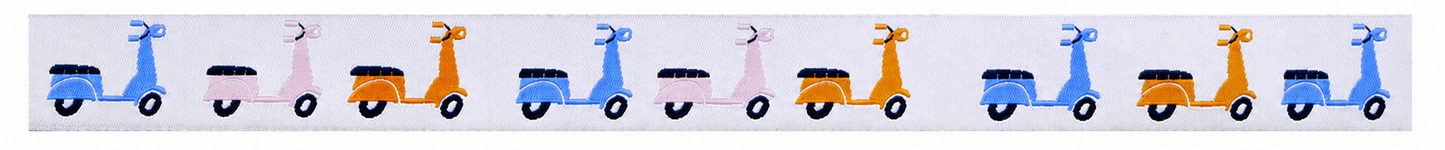 Sold By Roll-Ribbon La Dolce Vita Scooters White 7/8" Stacy Peterson Free Spirit FS-SJP-104/22MM-Col-01