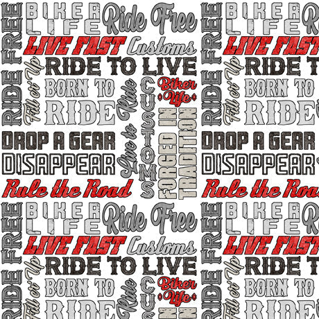 Ride Free Biker Lingo White JQ Licensing Quilting Treasures Cotton Fabric