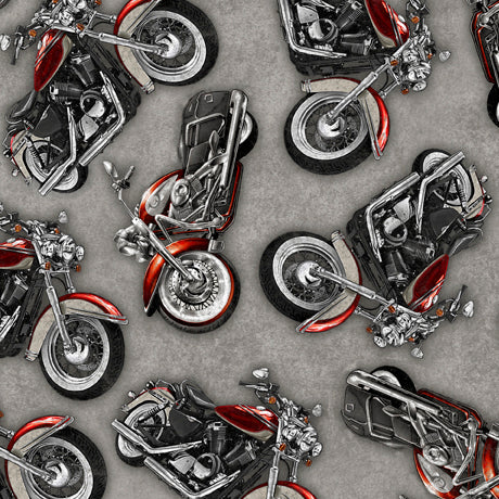 Ride Free Motorcycle Tossed Gray JQ Licensing Quilting Treasures Cotton Fabric