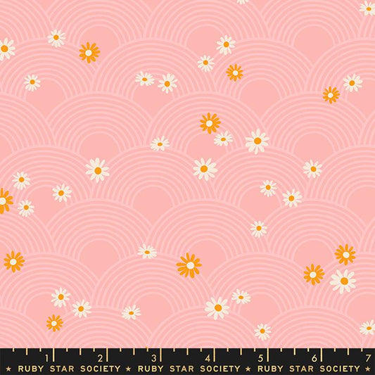 Rise and Shine Meadow Florals Geometric Balmy Pink Ruby Star Society Moda Cotton Fabric