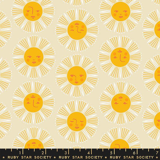 Rise and Shine Sundream Sunshine Nature Parchment Yellow Ruby Star Moda Cotton Fabric