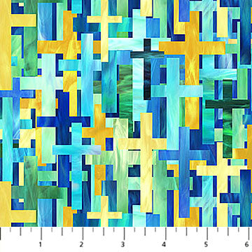 Risen Large Cross Blue Multi Deborah Edwards Northcott Fabrics Cotton Fabric NC-DP28662-48