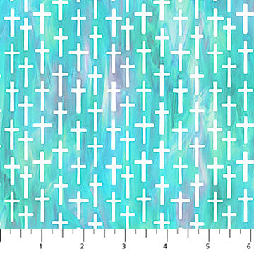 Risen Small Cross Turquoise Multi Deborah Edwards Northcott Fabrics Cotton Fabric NC-DP28663-64 | US Fabric Shop