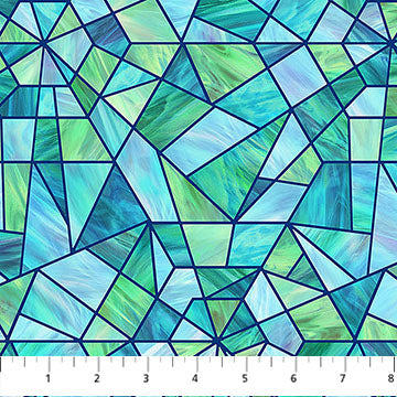 Risen Stained Glass Turquoise Multi Deborah Edwards Northcott Fabrics Cotton Fabric NC-DP28661-64