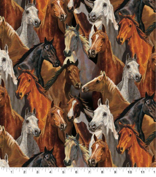 River Bend Horses Packed Brown Black Beige Springs Creative Cotton Fabric SC-43553