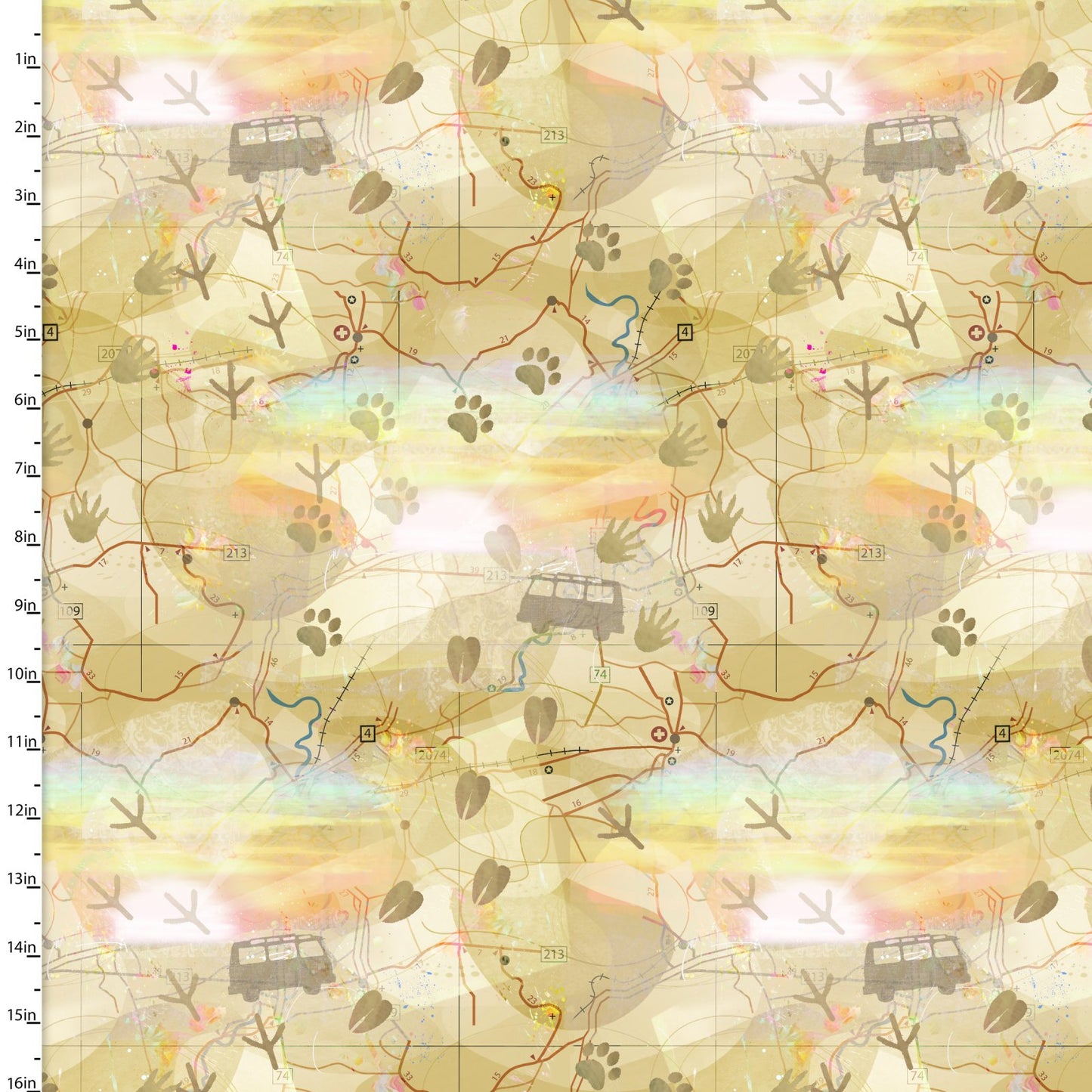 Road Trippin Exploration Map Multi Connie Haley 3 Wishes Cotton Fabric