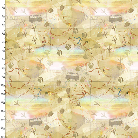 Road Trippin Exploration Map Multi Connie Haley 3 Wishes Cotton Fabric