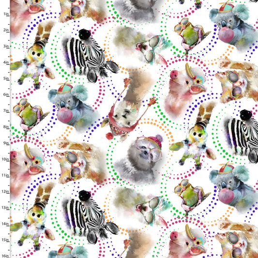 Road Trippin Tossed Animals White Connie Haley 3 Wishes Cotton Fabric