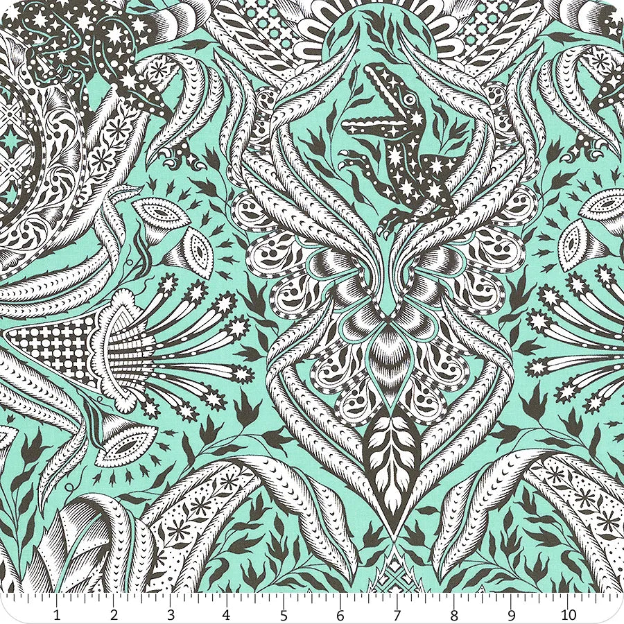 Roar! Gift Rapt Dinosaur Toile Mint Blue Green Tula Pink Free Spirit Cotton Fabric