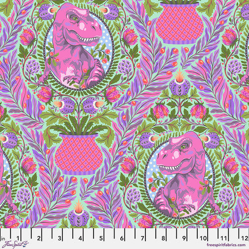 Roar! Tree Rex Dinosaur Floral Mist Green Tula Pink Free Spirit Cotton Fabric