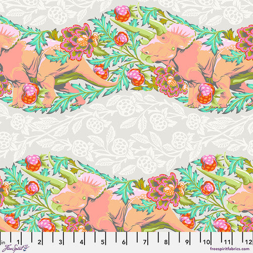 Roar! Trifecta Dinosaur Floral Blush Grey Tula Pink Free Spirit Cotton Fabric