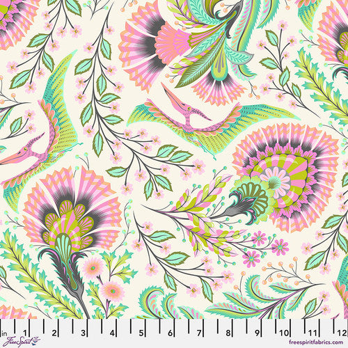 Roar! Wing It Dinosaur Floral Blush Pink Tula Pink Free Spirit Cotton Fabric