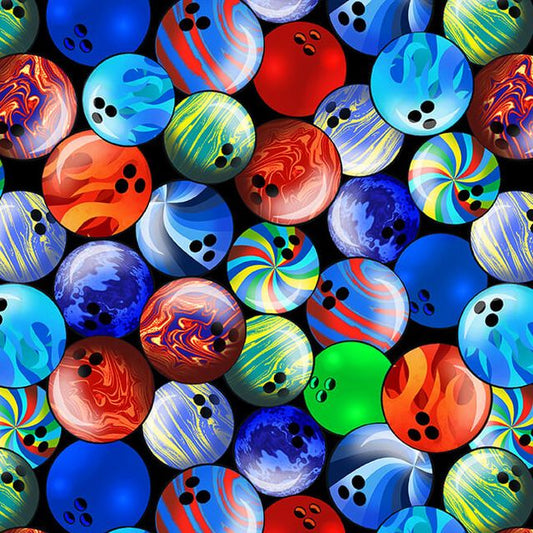 RockNBowl Bowling Balls Dark Blue Urban Essence Designs Blank Quilting Cotton Fabric