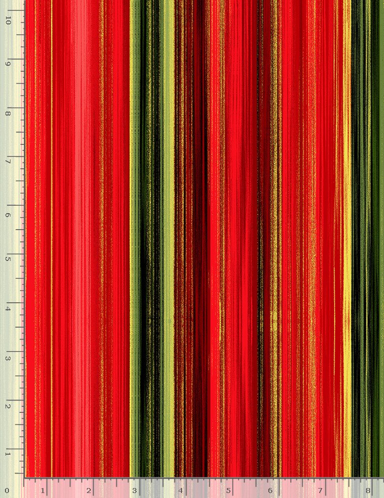 Rose Gilded Red Metallic Rose 11 inch Stripe Black Chong-A Hwang Timeless Treasures Cotton Fabric