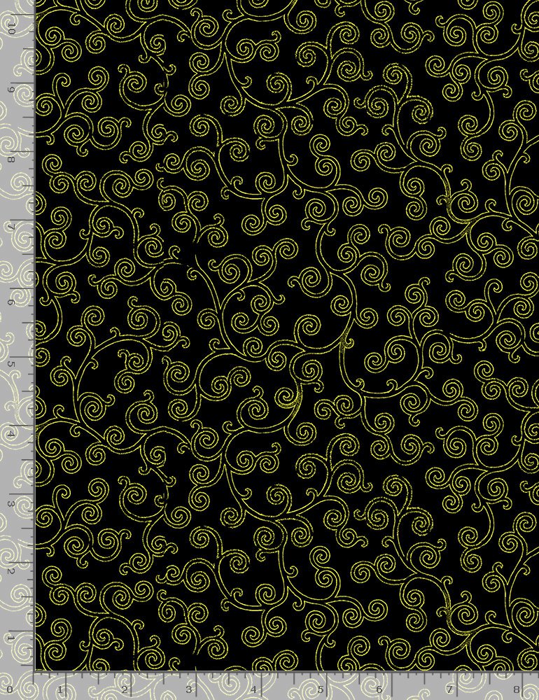 Rose Gilded Rose Metallic Curl Black Chong-A Hwang Timeless Treasures Cotton Fabric