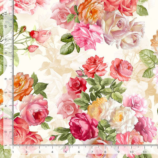 Rose Single Cream Romance Timeless Treasures Cotton Fabric