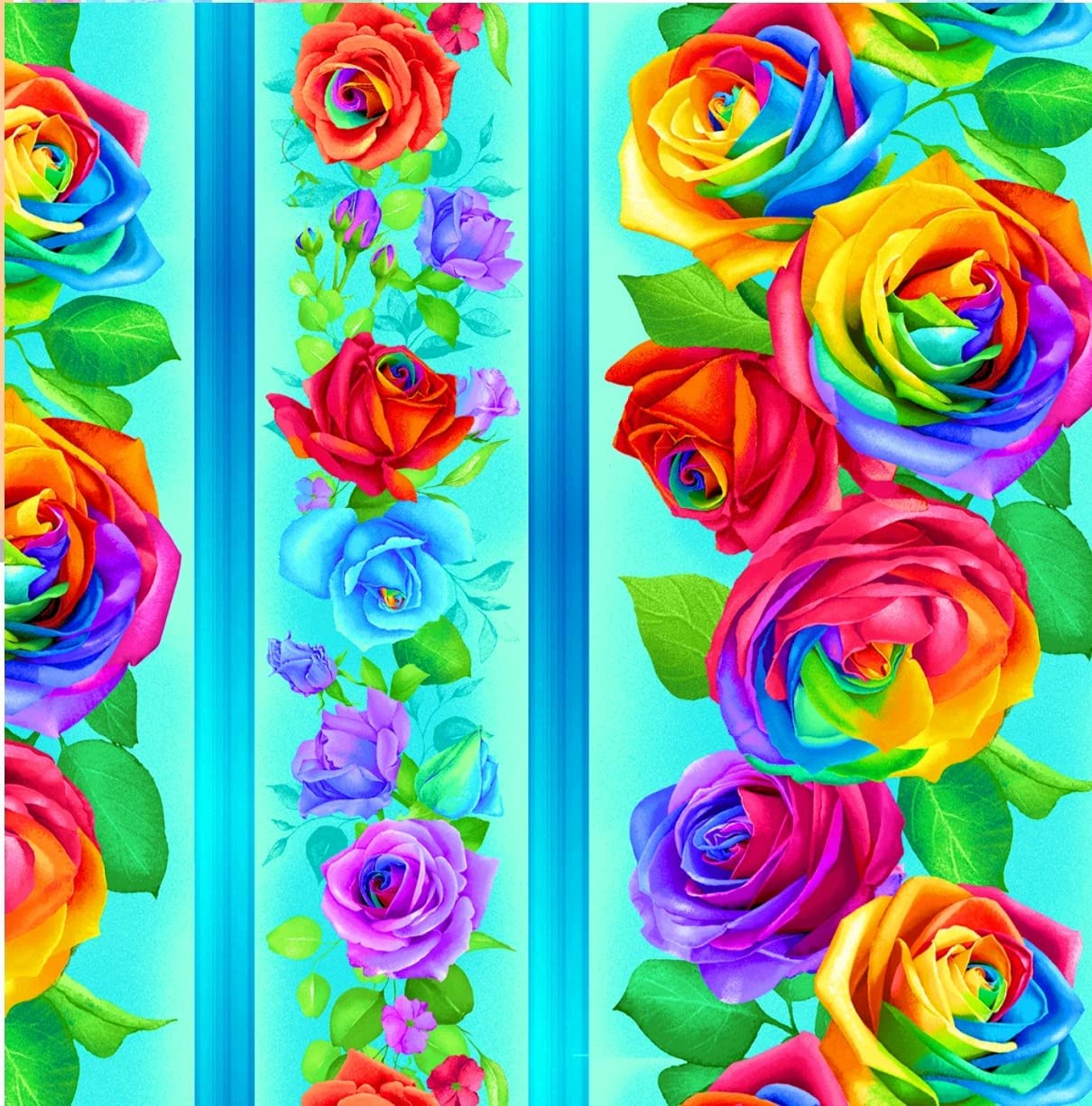 Rose Rainbow Roses Stripe 11 wide repeat Blue Chong-A-Hwang Timeless Treasures Cotton Fabric