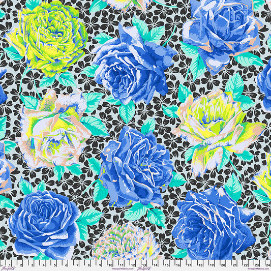 Rose Bloom Blue February 2026 Philip Jacobs Kaffe Fassett Collective Free Spirit Cotton Fabric FS-PWPJ077.BLUE