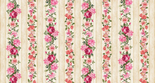 Rose Floral Stripe Natural Romance Timeless Treasures Cotton Fabric