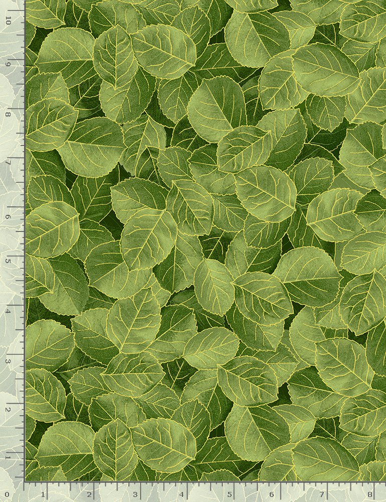 Rose Gilded Leaves Packed Green Metallic Chong-A Hwang Timeless Treasures Cotton Fabric