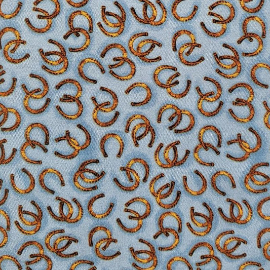 Round 'Em Up Horseshoes Medium Blue Dan Morris Quilting Treasures Cotton Fabric