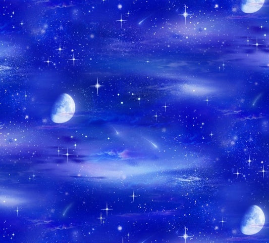 Landscape Medley Stars Moon Sky Royal Blue Elizabeth's Studio Cotton Fabric