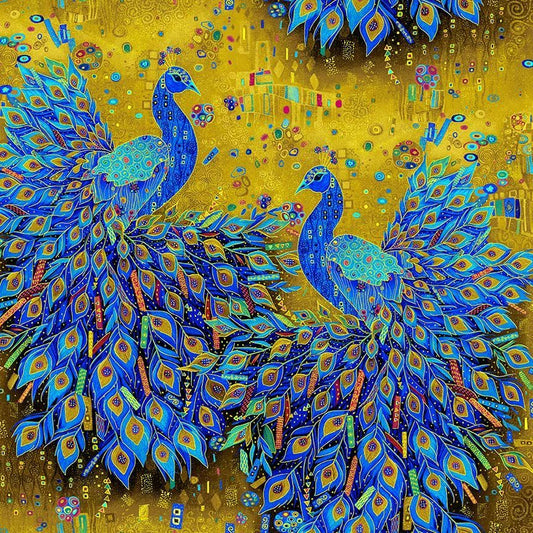 Royal Peacocks Plume Gold Chong-A Hwang Timeless Treasures Cotton Fabric TT-PLUME-CM3431-GOLD