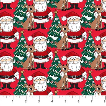 Rudolph The Red-Nose Reindeer Santa Red Northcott Cotton Fabric NC-RD1003-24