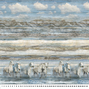 Running Free Horse Ombre Blue Multi Deborah Edwards Northcott Cotton Fabric NC-DP28587-42