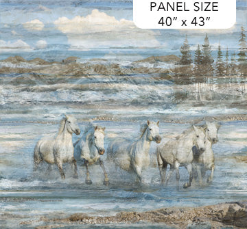 Running Free Horse Ombre Blue Multi Deborah Edwards Northcott Cotton Fabric NC-DP28586-42