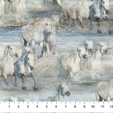 Running Free Horse Blue Multi Deborah Edwards Northcott Cotton Fabric NC-DP28589-42