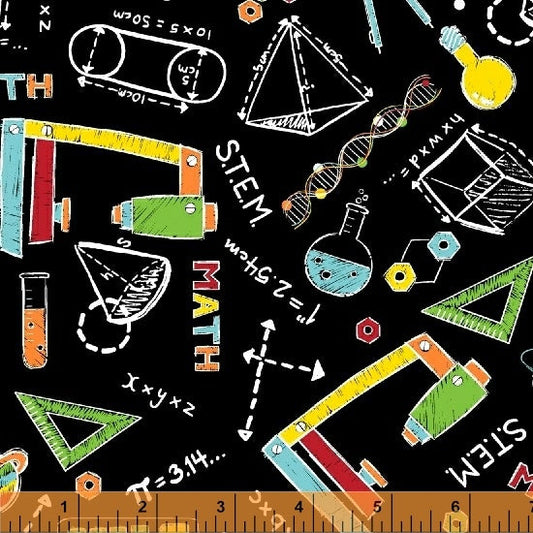 S.T.E.M. Math and Science Education Black Whistler Studios Windham Fabrics Cotton Fabric