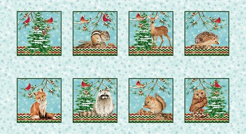 Winterwood Animal Blocks Ice Blue Panel 24" L Howard Studio E Cotton Fabric