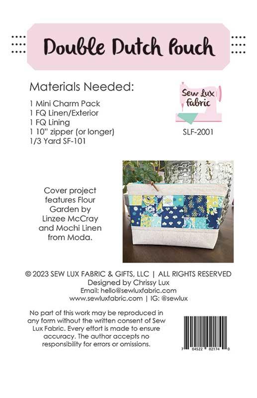 Double Dutch Pouch Bag Tote Pattern 7"x10" Chrissy Lux Sew Lux Fabric & Gifts SLF-2001