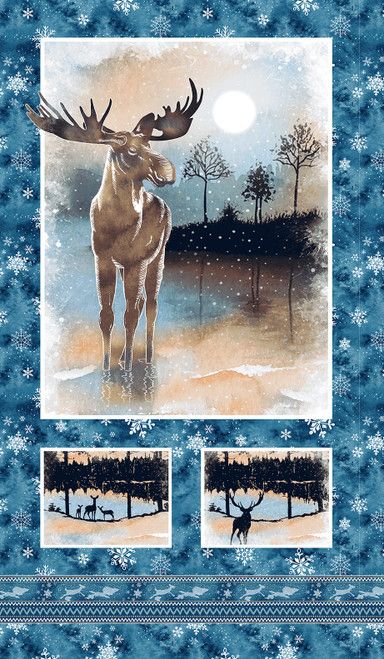 Cold Winter Morning Panel 24" Dark Blue Kathleen Francour Studio E Cotton Fabric