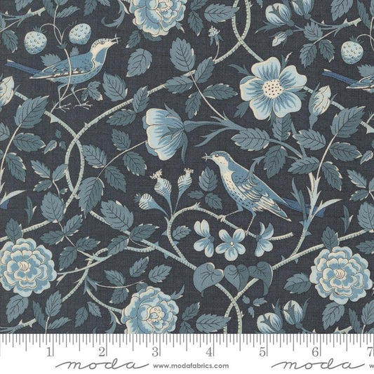 Sacre Bleu Oiseaux Florals Birds Indigo Blue French General Moda Cotton Fabric