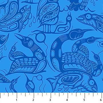 Sacred Earth Tonal Loons Blue Mark Anthony Jacobson Northcott Cotton Fabric