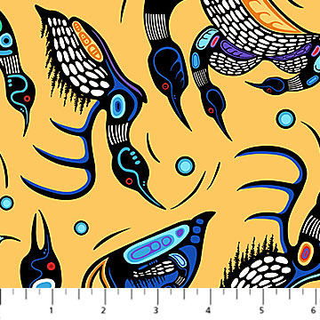 Sacred Earth Loons Yellow Multi Mark Anthony Jacobson Northcott Cotton Fabric