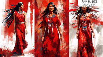 Sacred Sisters Tryptic Panel 24" Red Multi Nadine Fortier Northcott FabricsCotton Fabric NC-DP28933-24