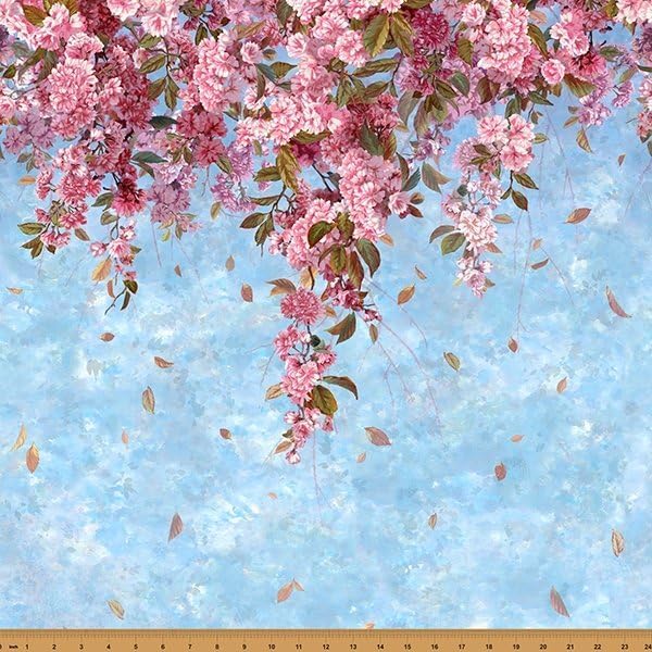 Sakura Blooms Floral Flowers Petals Blossom Blue Hoffman Cotton Fabric