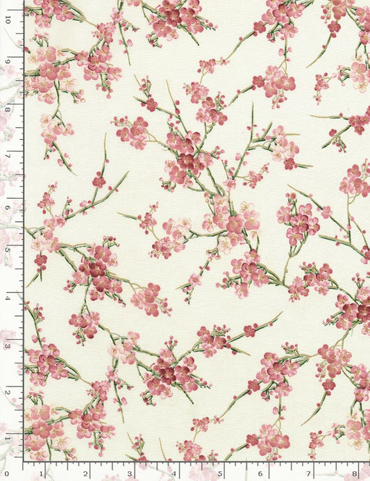 Sakura Cherry Blossoms Floral Metallic Cream Timeless Treasures Cotton Fabric