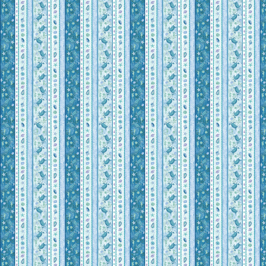 Salt and Sea Novelty Stripe Blue Andrea Tachiera Henry Glass Cotton Fabric