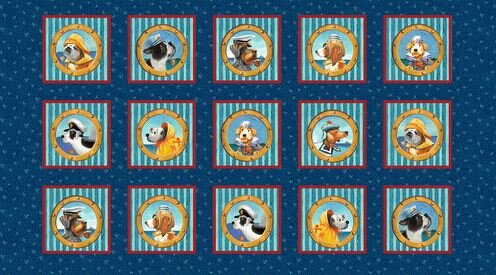 Salty Dogs Block Panel 24" Blue Studio E Cotton Fabric