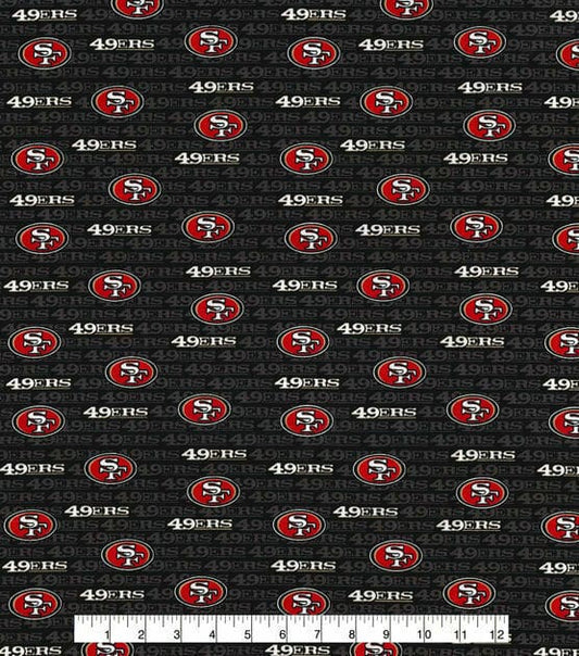 San Francisco 49ers NFL Football Mini Print Black 58-60 inches Cotton Fabric