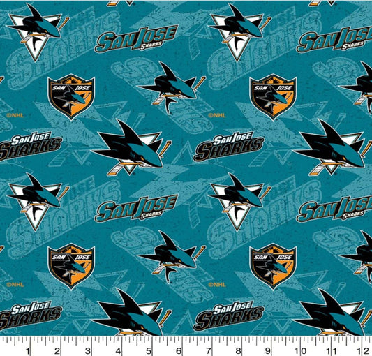 San Jose Sharks NHL Hockey Tone on Tone design Cotton Fabric