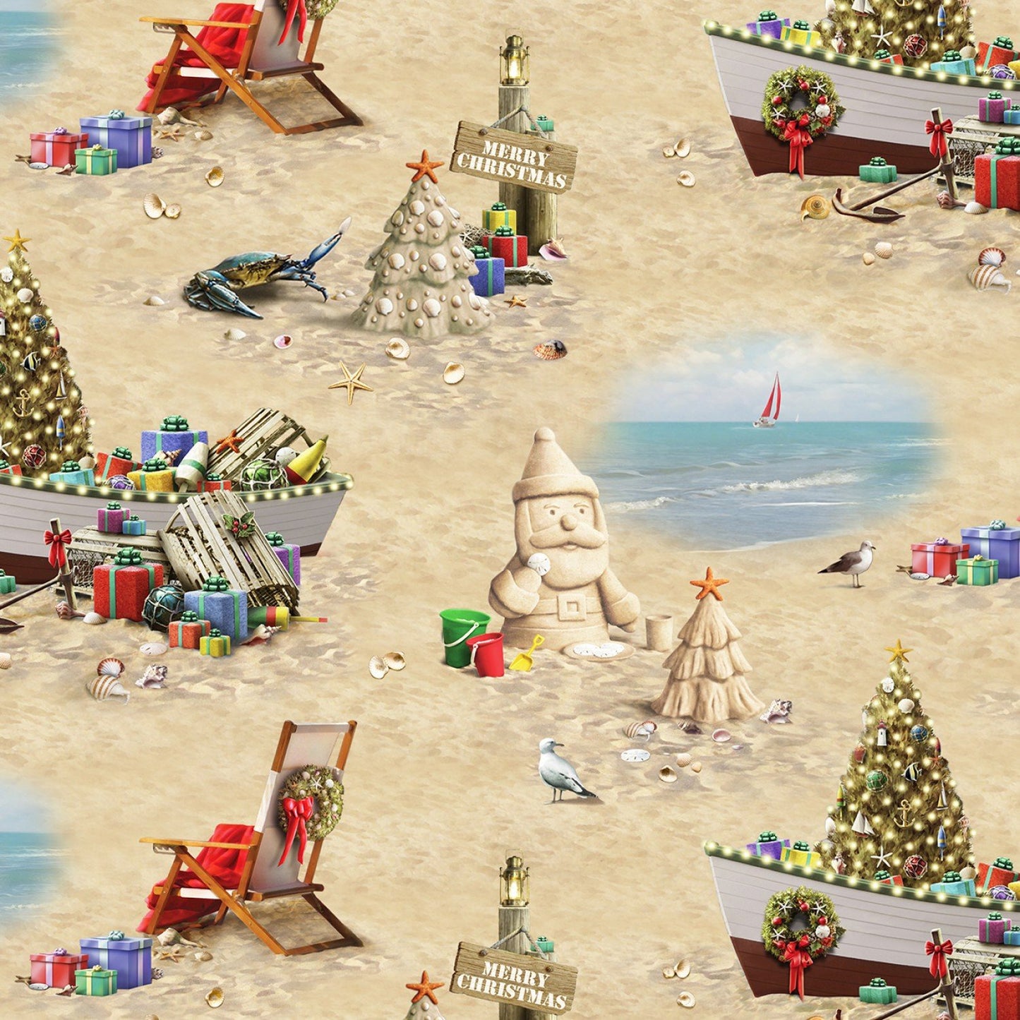 Sandy Santa Claus Beach Allover Scenic Elizabeth's Studio