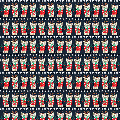 Santa Paws Santa's Helper Navy Jo Taylor 3 Wishes Cotton Fabric