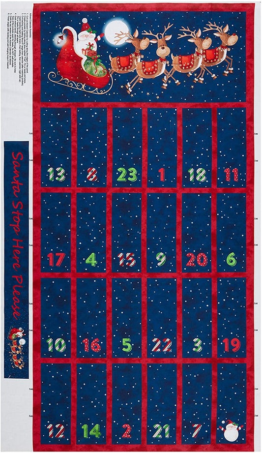 Santa Stop Here Advent Calendar Panel 24" Northcott Fabric Cotton Fabric