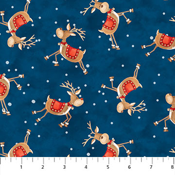 Santa Stop Here Toss Reindeer Navy Blue Karen Tye Bentley Northcott Cotton Fabric